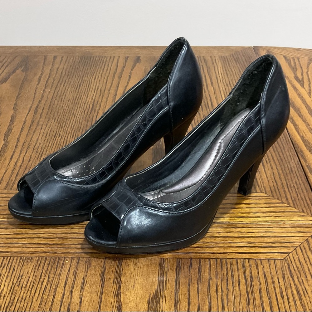 Comfortview black high heels open toe 7WW